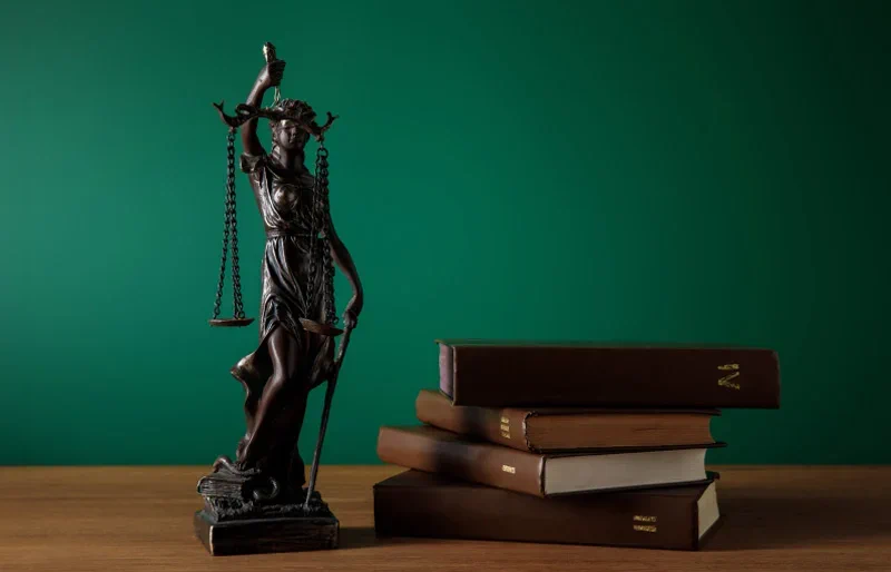 statua della giustizia su sfondo verde