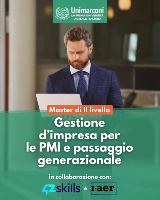 Le PMI rappresentano il cuore del sistema produttivo italiano. Guidarle con successo richiede competenze manageriali, capacità di innovazione e una visione strategica di lungo periodo.

Il Master di II Livello in Gestione d'Impresa per le PMI e Passaggio Generazionale è pensato per imprenditori, manager e professionisti che desiderano affrontare con consapevolezza le sfide della crescita, della trasformazione digitale e della continuità aziendale.

Un percorso per sviluppare competenze in management, finanza, marketing, leadership e Intelligenza Artificiale applicata all'impresa.

Scopri di più e richiedi informazioni.
https://www.unimarconi.it/gestione-dimpresa-per-le-pmi-e-passaggio-generazionale/
[LINK in BIO]

🇬🇧
SMEs are the heart of the Italian production system. Leading them successfully requires managerial skills, innovation capabilities, and a long-term strategic vision.

The Master's Degree in Business Management for SMEs and Generational Handover is designed for entrepreneurs, managers, and professionals who wish to confidently address the challenges of growth, digital transformation, and business continuity.

A program to develop skills in management, finance, marketing, leadership, and Artificial Intelligence applied to business.

Learn more and request information.

#pmi #master #gestione #impresa #unimarconi